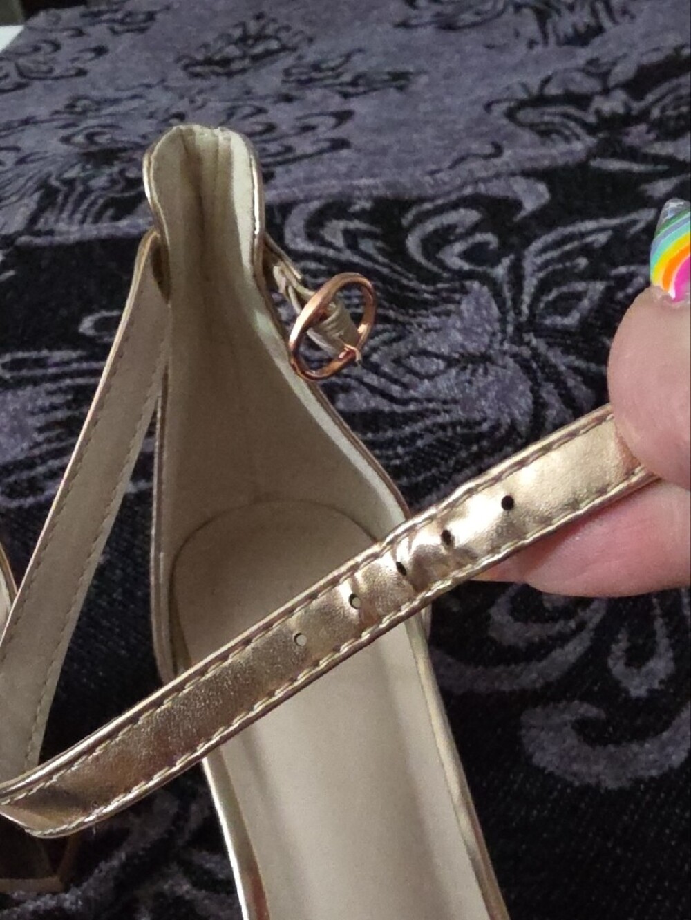 H by Halston Metallic Gold Practical Heel Open-Toe Ankle-Strap Heels Sz 8 - Picture 4 of 12